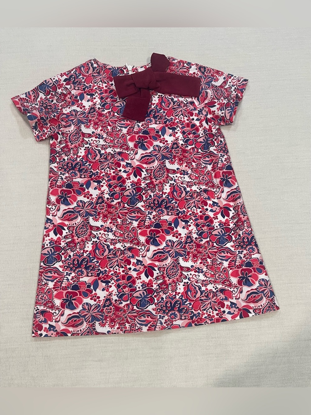 Elephantito Girls Floral A-Line Dress with Burgundy Bow - Size 4 NWOT
